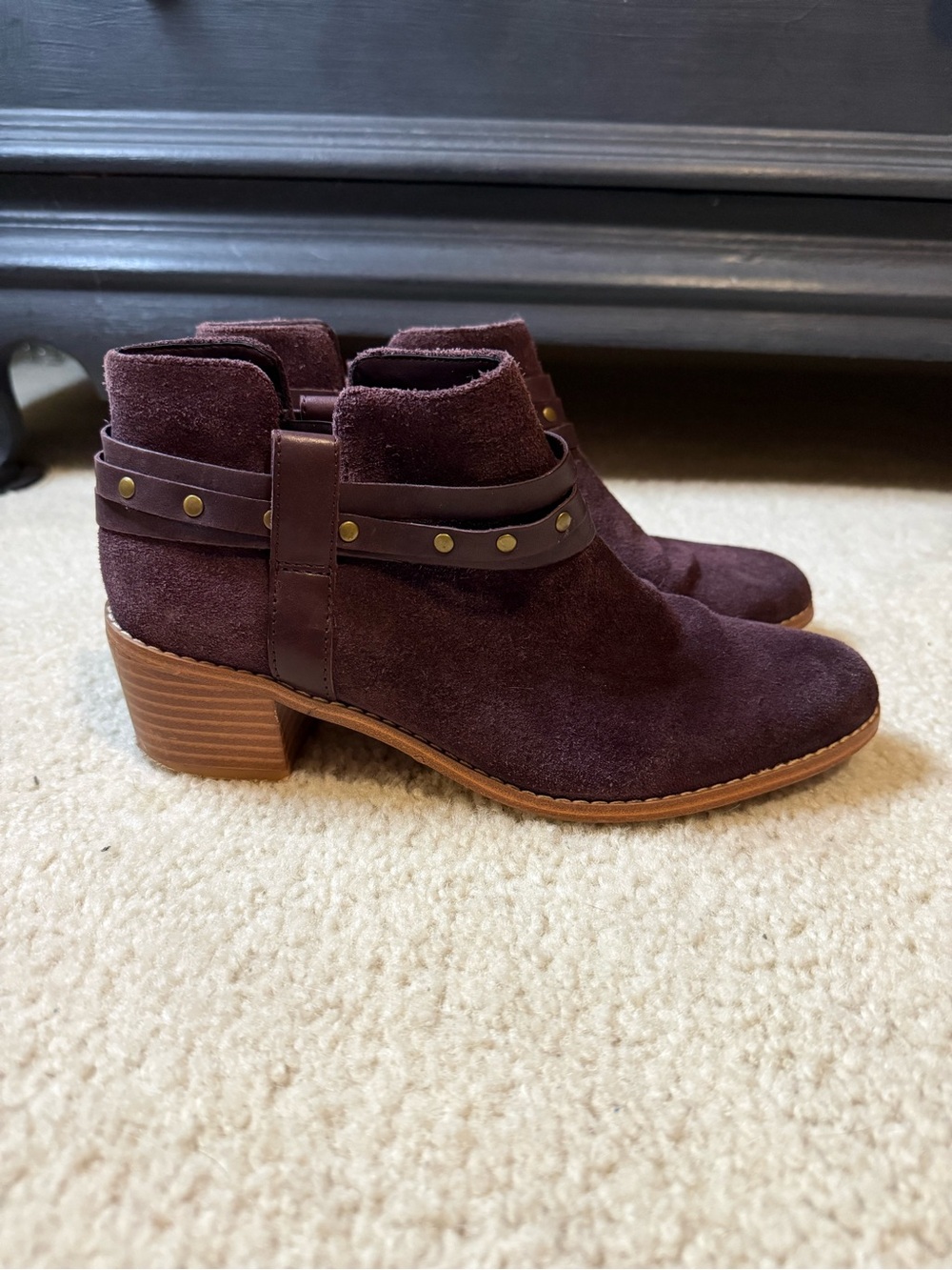 Clark Suede Ankle Booties in Burgundy